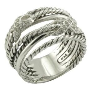 David Yurman Sterling Diamond Crossover Double X Ring